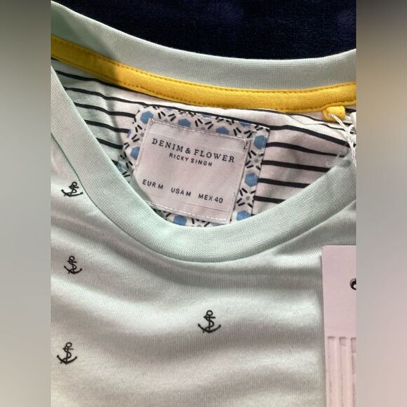 NWT Denim & Flower Ricky Singh Mint Green T-Shirt with Nautical Anchor size M - Picture 4 of 6